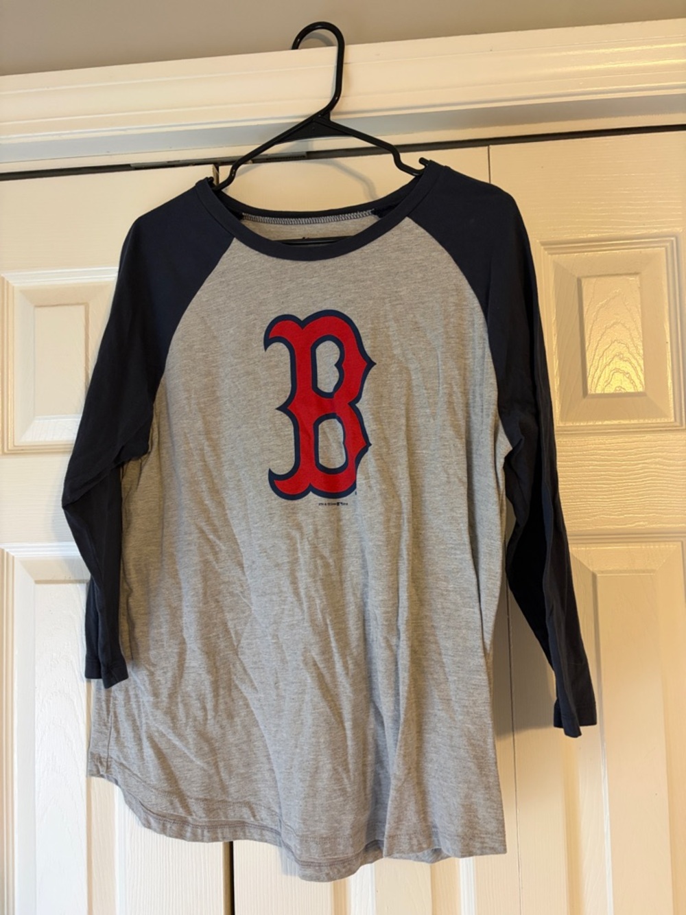 Genuine Merchandise Gray Raglan Tee with Navy Sleeves and Red 'B' Logo